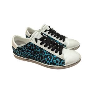AMIRI Viper Neon Blue Leopard Print Distressed Leather Sneakers Women's Size 39
